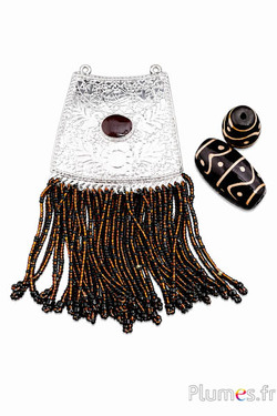 Hanger met parels - 13 x 7 cm - zilver-koffie
